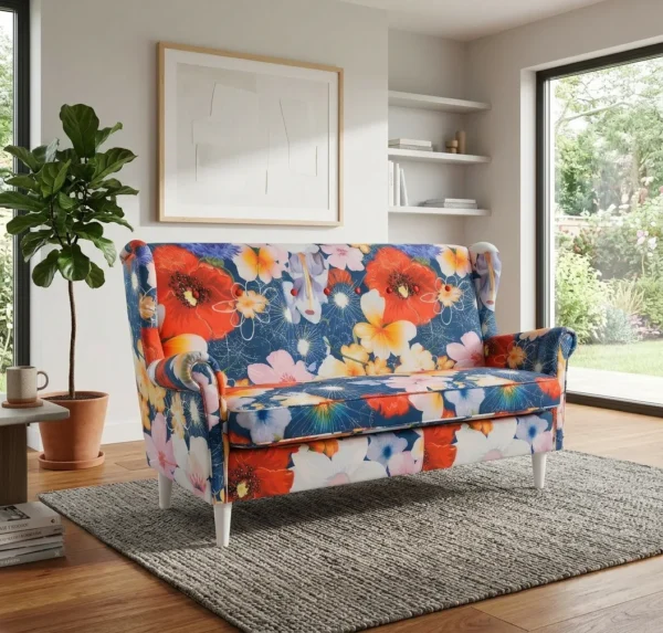 Wersalka Uszak rozkładana pojemnik kwiaty maki designerska BLU Print Family — komfort
