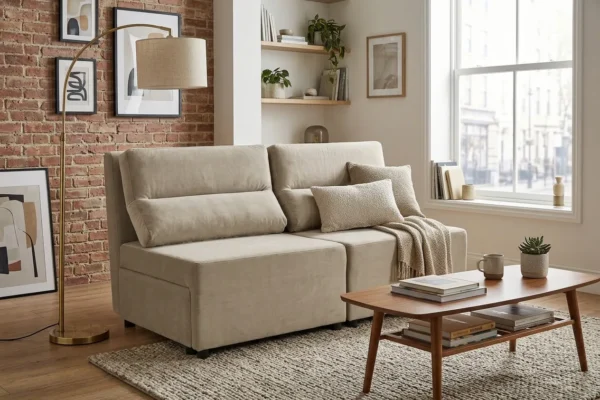 Kanapa 2 os sofa rozkładana spania pojemnik szary welur Kimo Family Meble — komfort