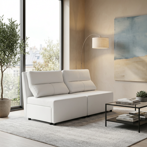 Kanapa 2os sofa rozkładana spania pojemnik biały ekoskóra Kimo Family Meble — komfort