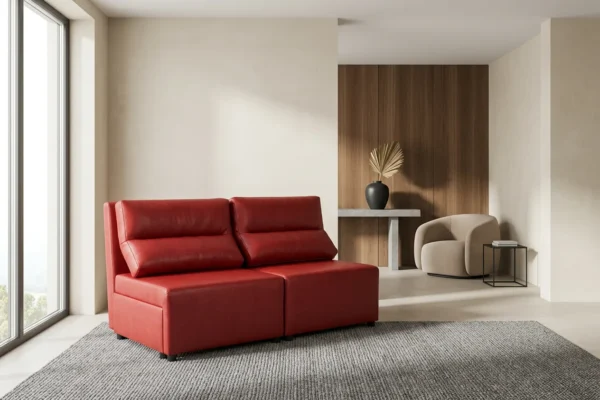 KANAPA 2 os sofa rozkładana spania poj. czerwona ekoskóra KIMO Family Meble — komfort