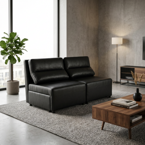 Kanapa 2 os sofa rozkładana spania poj czarny ekoskóra KIMO Family Meble — komfort