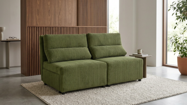 Kanapa 2 os sofa rozkładana spania pojemnik zielony sztruks Kimo Family — komfort