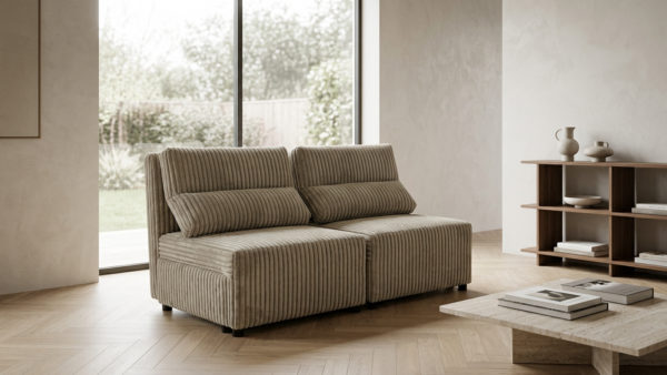 Kanapa 2os sofa rozkładana spania szary beż gruby sztruks KIMO Family Meble — komfort