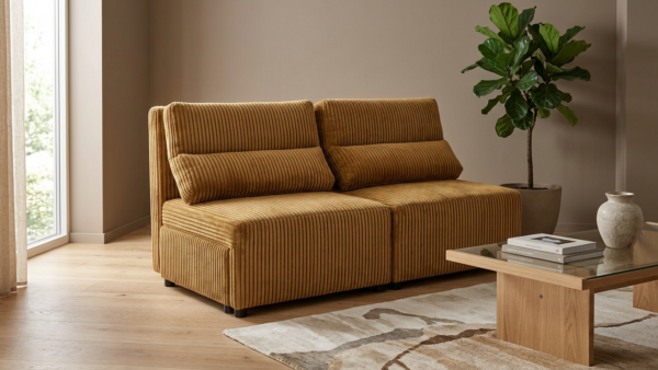 Kanapa 2 os sofa rozkładana spania rudy sztruks gruby wygodna Kimo Family — komfort