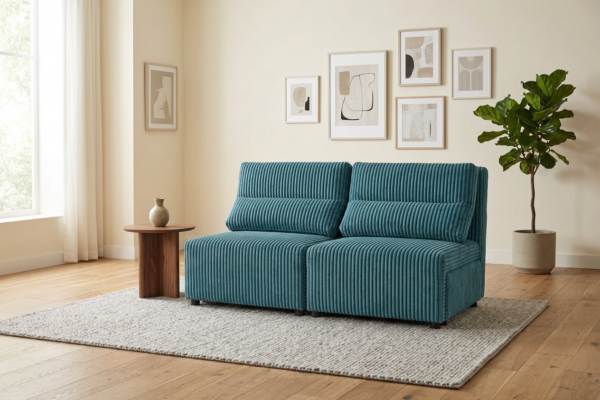 Kanapa 2 os sofa rozkładana spania niebieski gruby sztruks Kimo Family — komfort