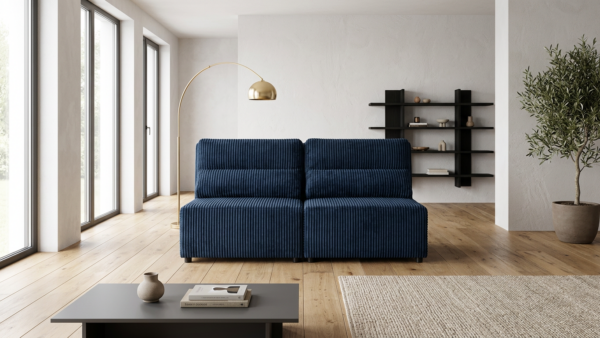 Kanapa 2 os sofa rozkładana spania granatowy gruby sztruks KIMO Family — komfort