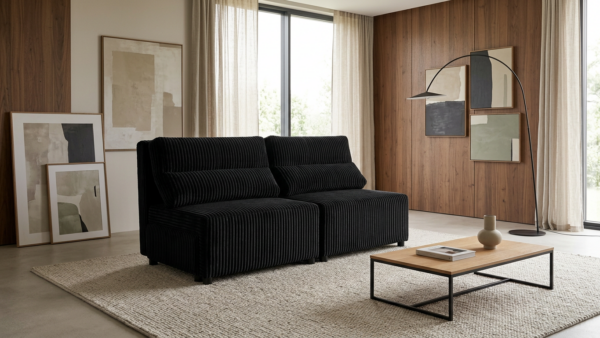 Kanapa 2 os sofa rozkładana spania czarna gruby sztruks KIMO Family Meble — komfort