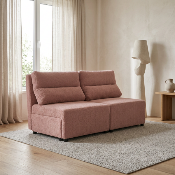 Kanapa 2 os sofa rozkładana spania pojemnik różowa welur do salonu KIMO — komfort