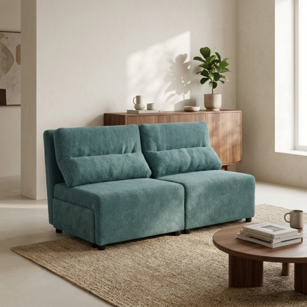 Kanapa 2 os sofa rozkładana spania pojemnik błękitny Hunter Kimo Family — komfort