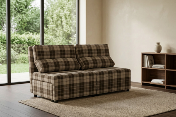Kanapa 2 os sofa rozkładana spania pojemnik beż kratka KIMO Family Meble — komfort