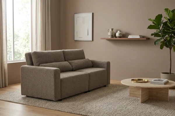Kanapa 2 os sofa rozkładana spania pojemnik brąz cappuccino welur Komo — komfort