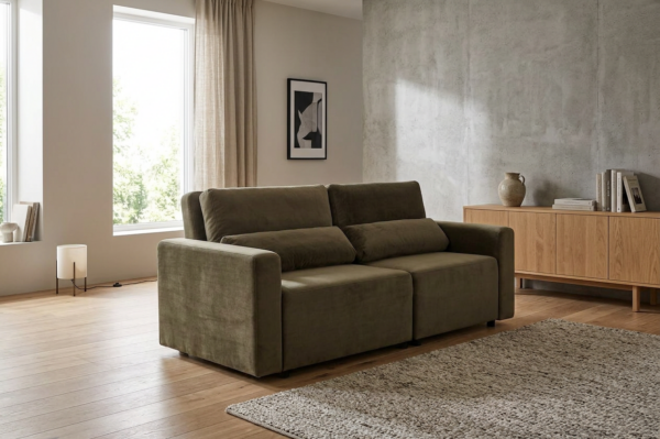 Kanapa 2 os sofa rozkładana spania pojemnik szary antracyt welur KOMO — komfort
