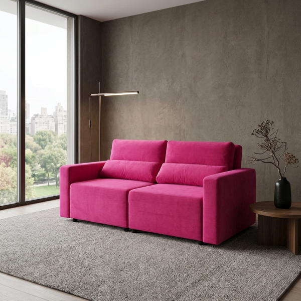 Kanapa 2 os sofa rozkładana spania pojemnik różowa salonu KOMO Family Meble — komfort