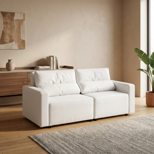 Kanapa 2 os sofa rozkładana spania pojemnik biały Komo Family Meble — komfort