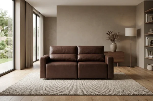 Kanapa 2 os sofa rozkładana spania pojemnik brąz ekoskóra Komo Family Meble — komfort