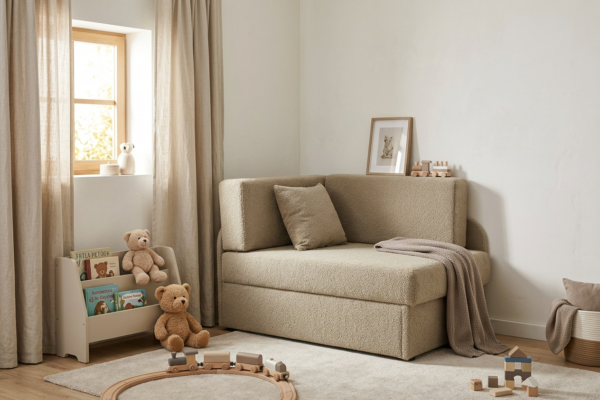 Łóżko dziecięce sofa kanapa rozkładana pojemnik Denis beżowy Family Meble — komfort