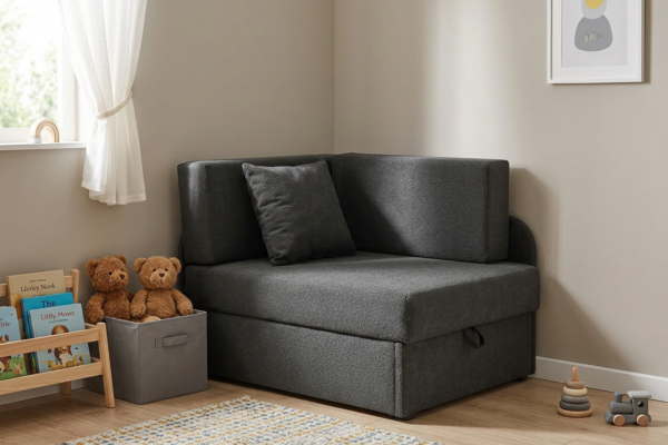 Łóżko dziecięce sofa kanapa rozkładana pojemnik Denis szary Family Meble — komfort