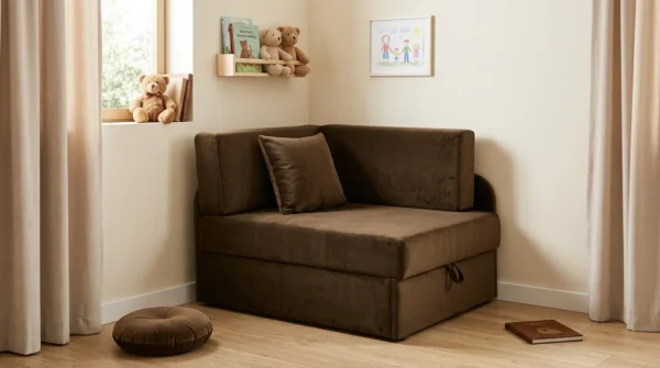 Łóżko dziecięce sofa kanapa tapczanik z  bokami brązowy Denis Family Meble — komfort