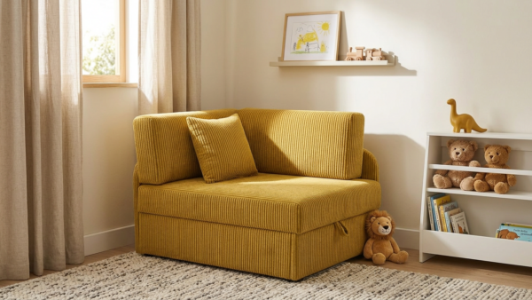 Łóżko dziecięce sofa kanapa rozkładana poj żółty sztruks Denis Family meble — komfort