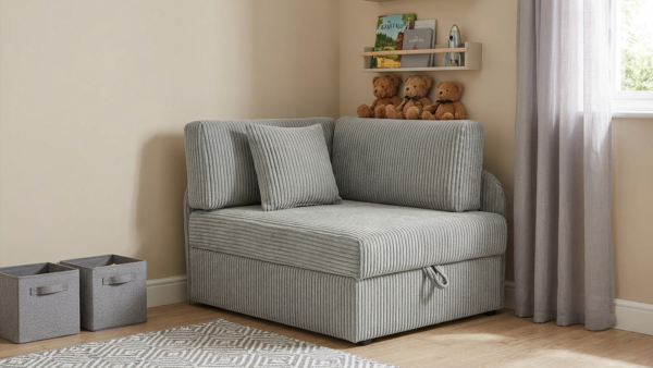 Łóżko dziecięce sofa kanapa rozkładana pojemnik szary welur Denis Family — komfort