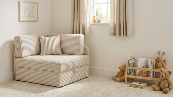 Łóżko dziecięce sofa kanapa beż gruby sztruks premium Denis Family Meble — komfort