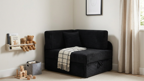 Łóżko dziecięce sofa kanapa rozkładana czarny gruby sztruks Denis Family — komfort