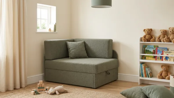 Łóżko dziecięce sofa kanapa rozkładana pojemnik szary welur Denis Family — komfort