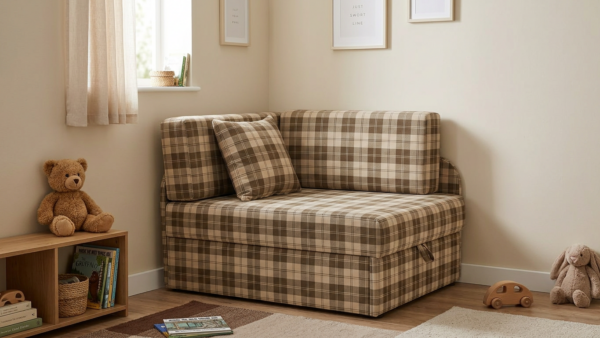 Łóżko dziecięce sofa kanapa rozkładana poj brąz kratka DENIS Family Meble — komfort