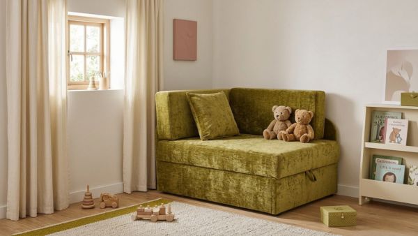 Łóżko dziecięce sofa kanapa zielony jasny welur szenil Denis Family Meble — komfort