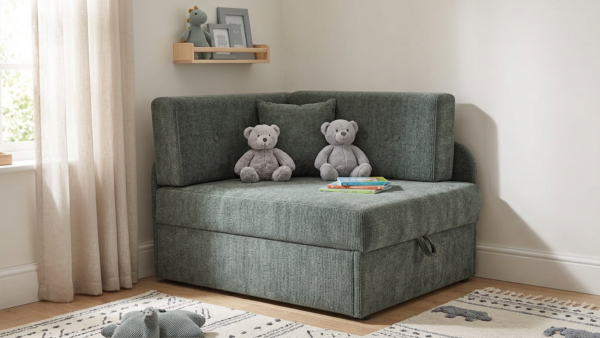 Łóżko dziecięce sofa kanapa rozkładana pojemnik szenil szary Denis Family — komfort