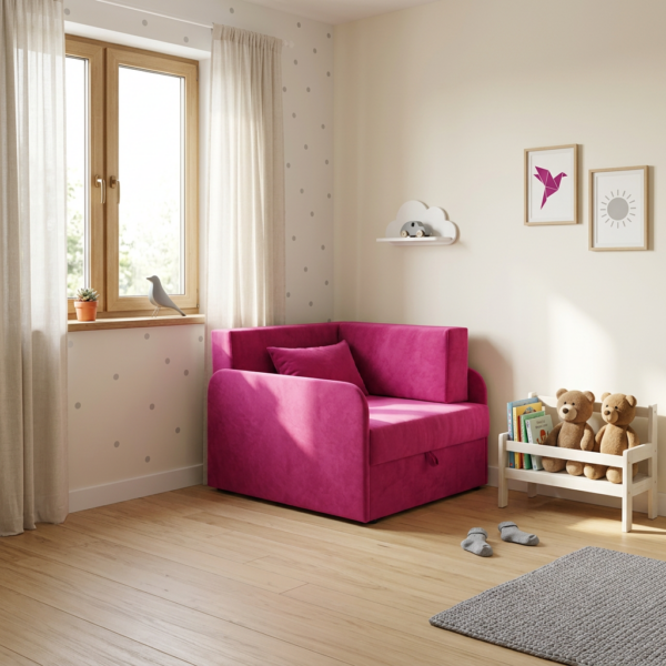 Łóżko dziecięce sofa kanapa różowy fuksja wygodna do salonu Denis 3B Family — komfort