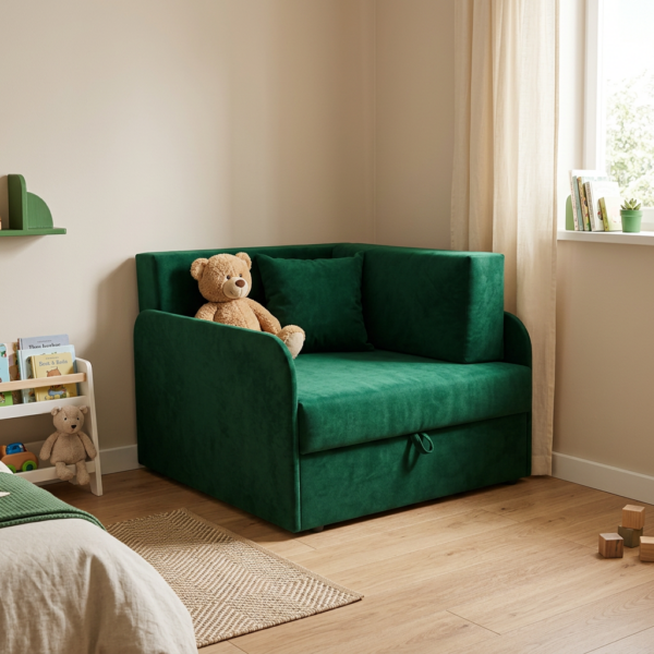 Łóżko dziecięce sofa kanapa zielony welur wygodna Denis 3B Family Meble — komfort