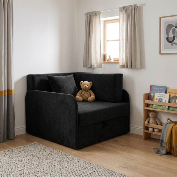 Łóżko dziecięce sofa kanapa czarny welur wygodne do salonu Denis 3B Family — komfort