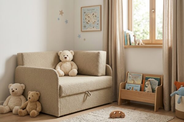 Łóżko dziecięce sofa kanapa rozkładana pojemnik beż Denis 3B Family Meble — komfort