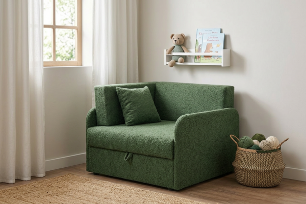 Łóżko dziecięce sofa kanapa zielony welur wygodny wygodna Denis 3B Family — komfort