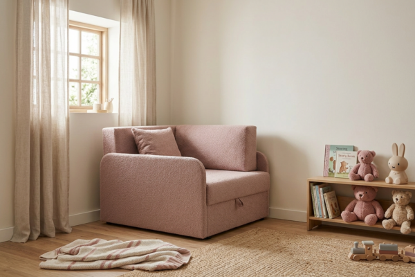 Łóżko dziecięce sofa kanapa rozkładana pojemnik pudrowy róż Denis 3B Family — komfort