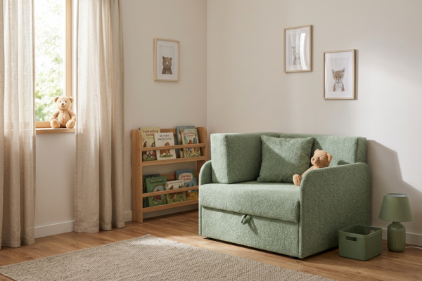 Łóżko dziecięce sofa kanapa rozkładana pojemnik miętowy Denis 3B Family — komfort