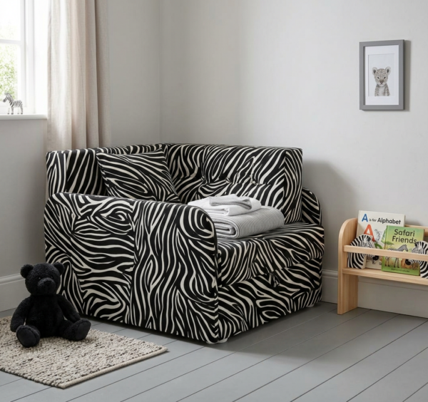 Łóżko dziecięce sofa kanapa czarno biała zebra Denis 3B Family Meble — komfort