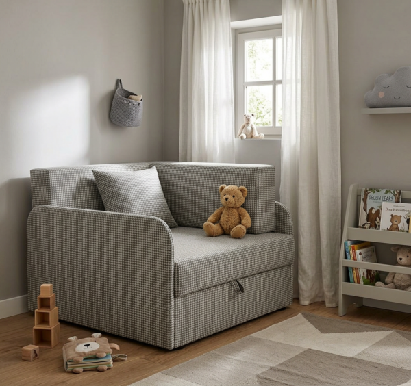 Łóżko dziecięce sofa kanapa rozkładana fotel pojemnik czarno biały Denis 3B — komfort