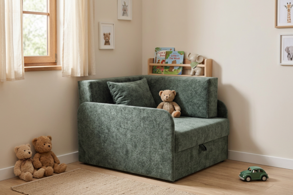 Łóżko dziecięce sofa kanapa rozkładana pojemnik szary Denis 3B Family Meble — komfort
