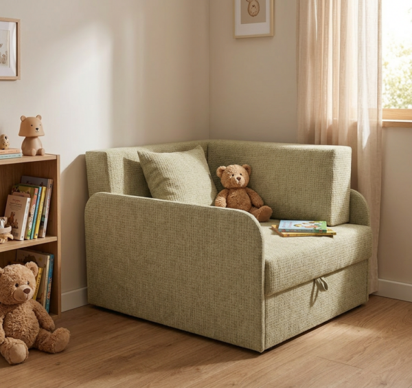 Łóżko dziecięce sofa kanapa beżowy welur do salonu Denis 3B Family Meble — komfort