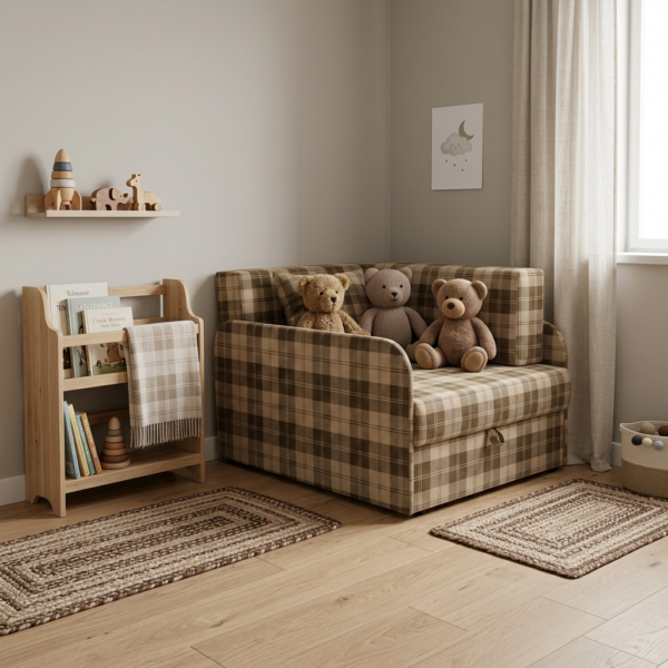 Łóżko dziecięce sofa kanapa kratka pojemnik brąz Denis 3B Family Meble — komfort