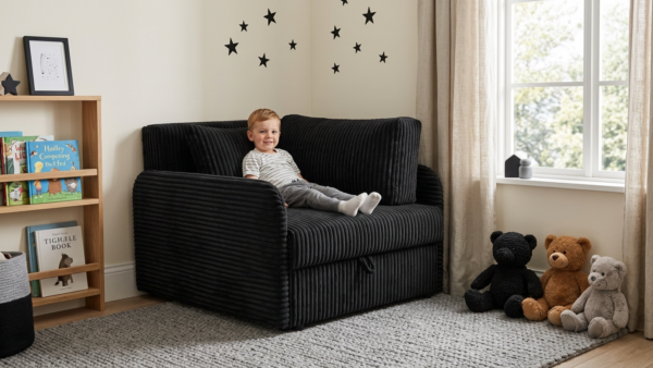 Łóżko dziecięce sofa kanapa czarny welur wygodny Denis 3B Family Meble — komfort