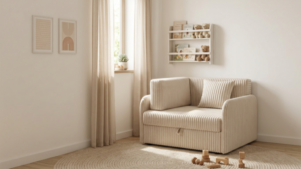 Łóżko dziecięce sofa kanapa fotel gruby sztruks beż Denis 3B Family Meble — komfort