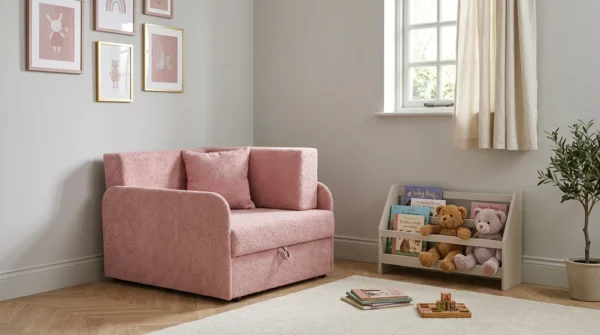 Łóżko dziecięce sofa kanapa różowy welur wygodny do salonu Denis 3B Family — komfort