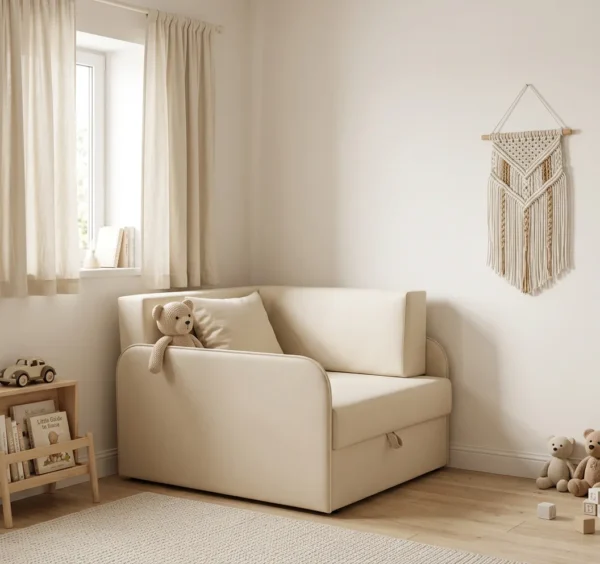 Łóżko dziecięce sofa kanapa rozkładana ekoskóra beż Denis 3B Family Meble — komfort