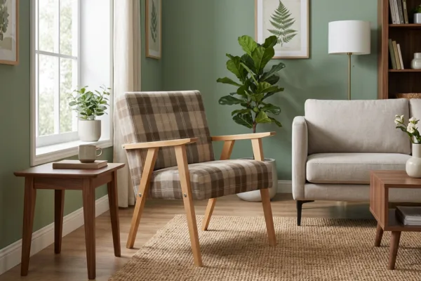 Fotel w stylu PRL retro krzesło vintage plecionka brąz Soler Family Meble — komfort