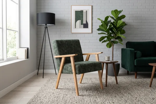 Fotel w stylu PRL retro krzesło vintage szenil welur szary Soler Family — komfort