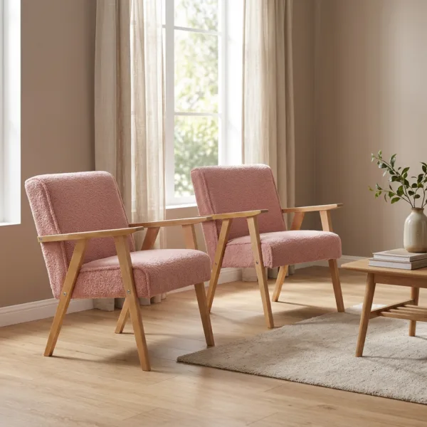 Zestaw 2 foteli w stylu PRL retro krzesło vintage welur różowy Soler Family — komfort