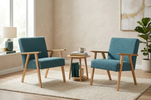 Zestaw 2 foteli w stylu PRL retro krzesło vintage niebieski Soler Family — komfort